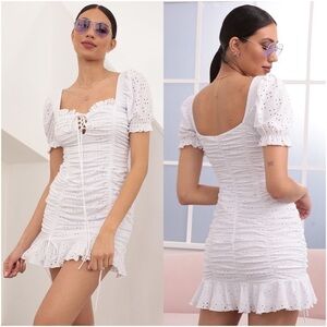 LUCY IN THE SKY Eleonore Puff Sleeve Eyelet Dress In White